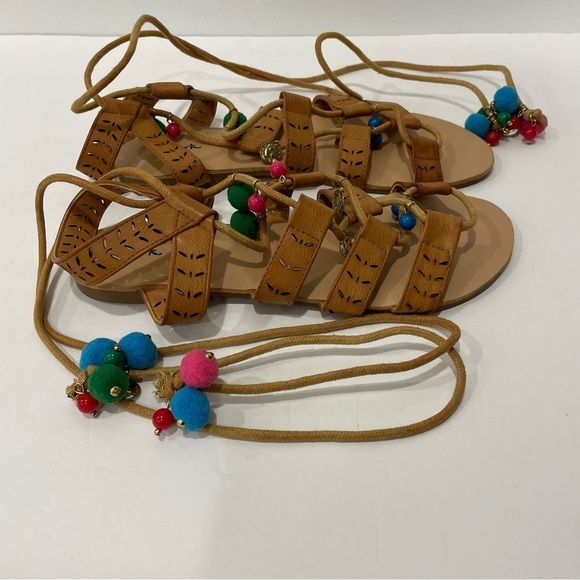 Mark. Size 8 Boho Faux Leather Gladiator Sandals with Colorful Beaded Tassels - Picture 2 of 11